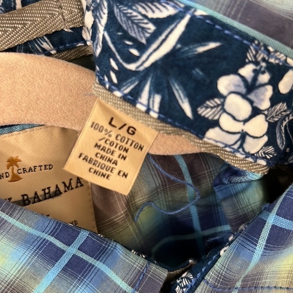 TOMMY Bahama Button Down Blue and Brown Short Sleeve Plaid Shirt size large - Picture 5 of 7